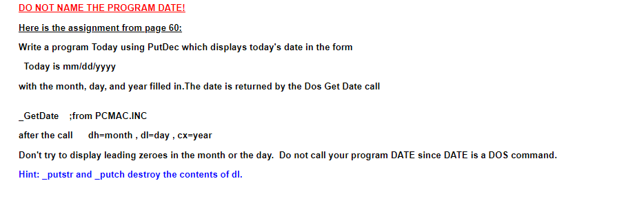 DO NOT NAME THE PROGRAM DATE! Here is the assignment | Chegg.com