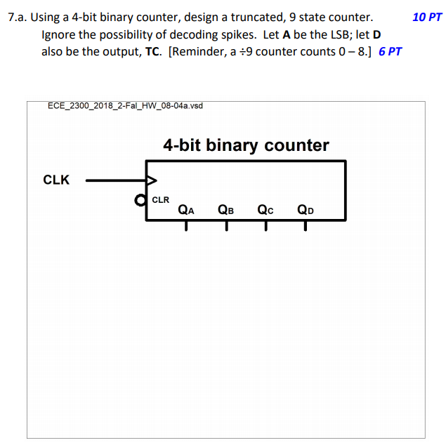 Solved 10 PT 7.a. Using A 4-bit Binary Counter, Design A | Chegg.com