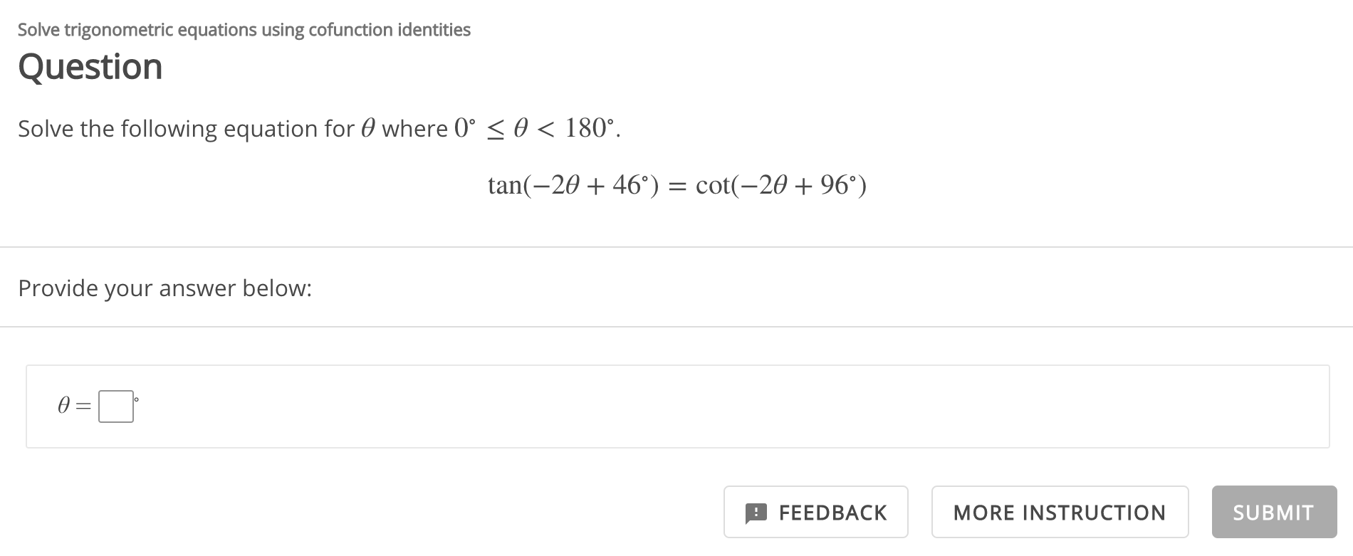 Solved Solve trigonometric equations using cofunction | Chegg.com