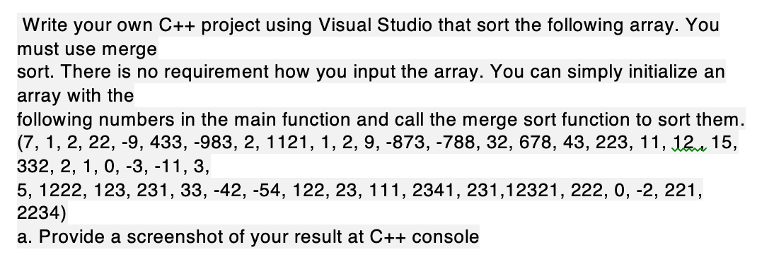 Solved Write your own C++ project using Visual Studio that | Chegg.com