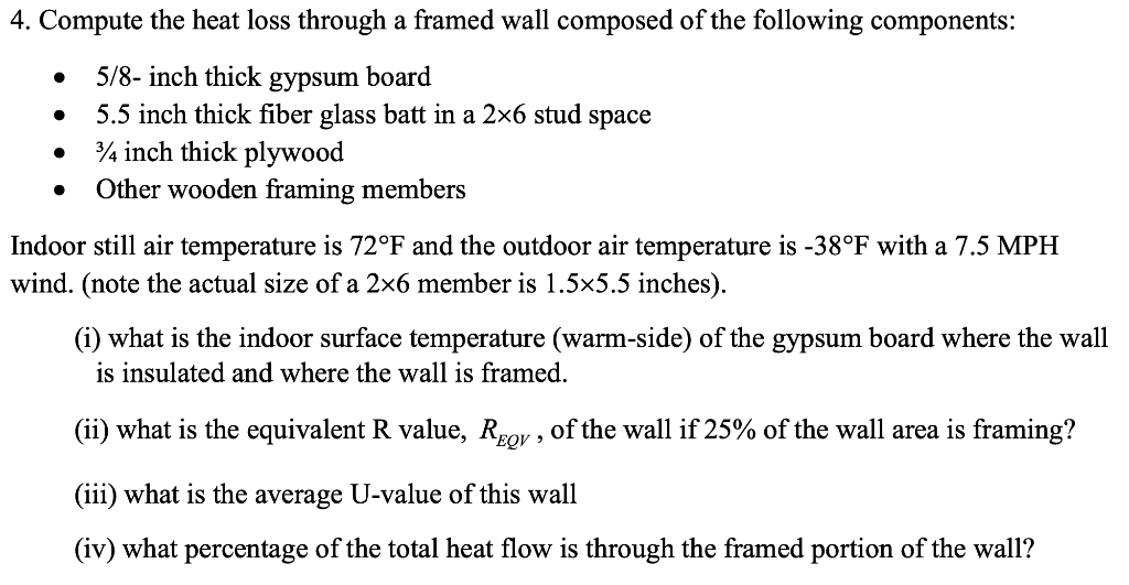 4. Compute the heat loss through a framed wall | Chegg.com