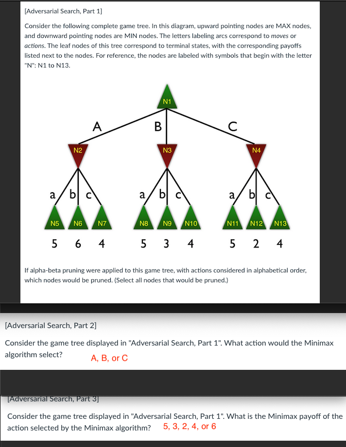 [Adversarial Search, Part 1] Consider the following | Chegg.com