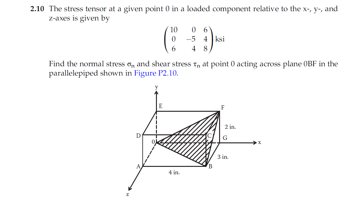 Solved 10 The stress tensor at a given point 0 in a loaded | Chegg.com