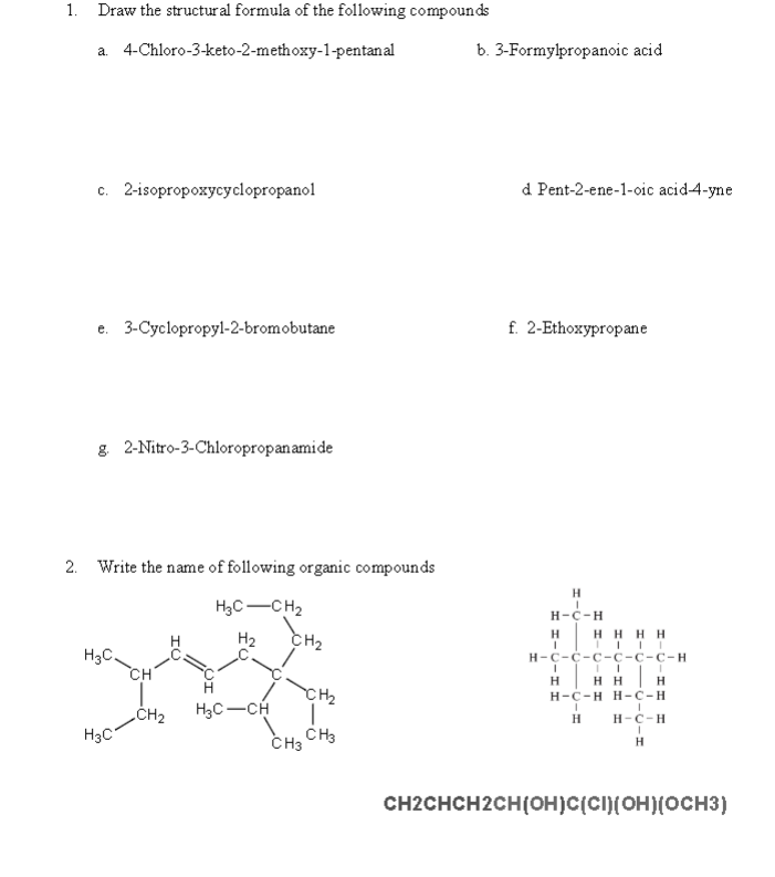 Solved 1. Draw the structural formula of the following | Chegg.com