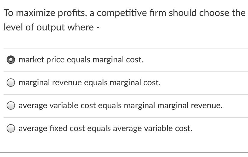 Solved To maximize profits, a competitive firm should choose