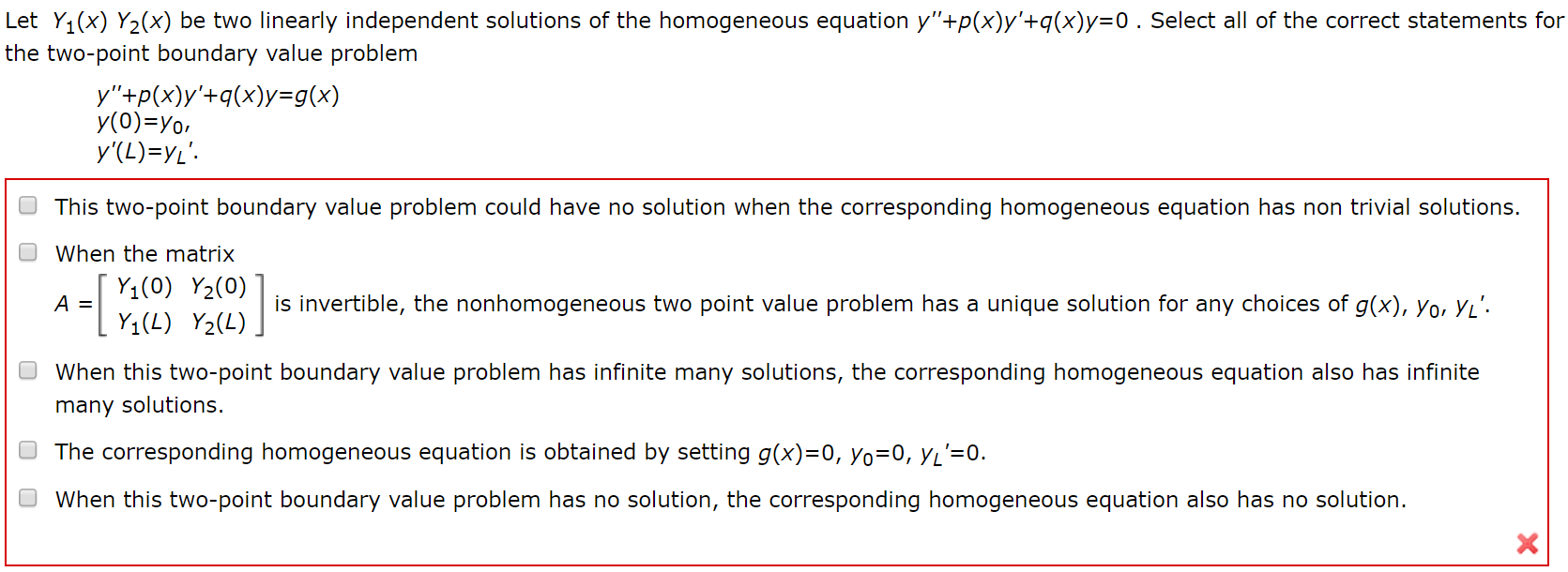 Let Y1 X Y2 X Be Two Linearly Independent Solutions Chegg Com