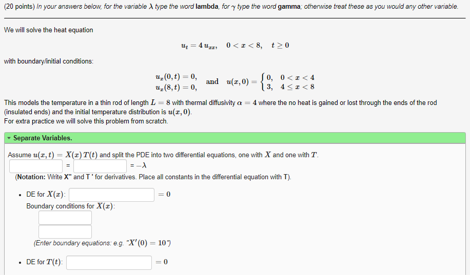 Solved We will solve the heat equation ut=4uxx,0 | Chegg.com