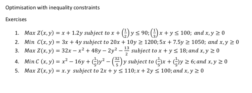 Solved Optimisation with inequality constraints Exercises 1. | Chegg.com