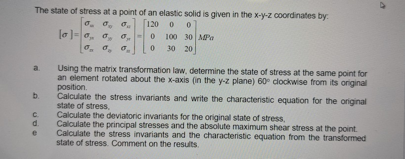 Solved The state of stress at a point of an elastic solid is | Chegg.com