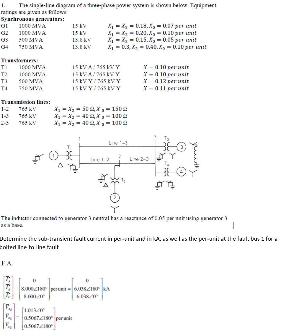 Solved 1. The Single-line Diagram Of A Three-phase Power 