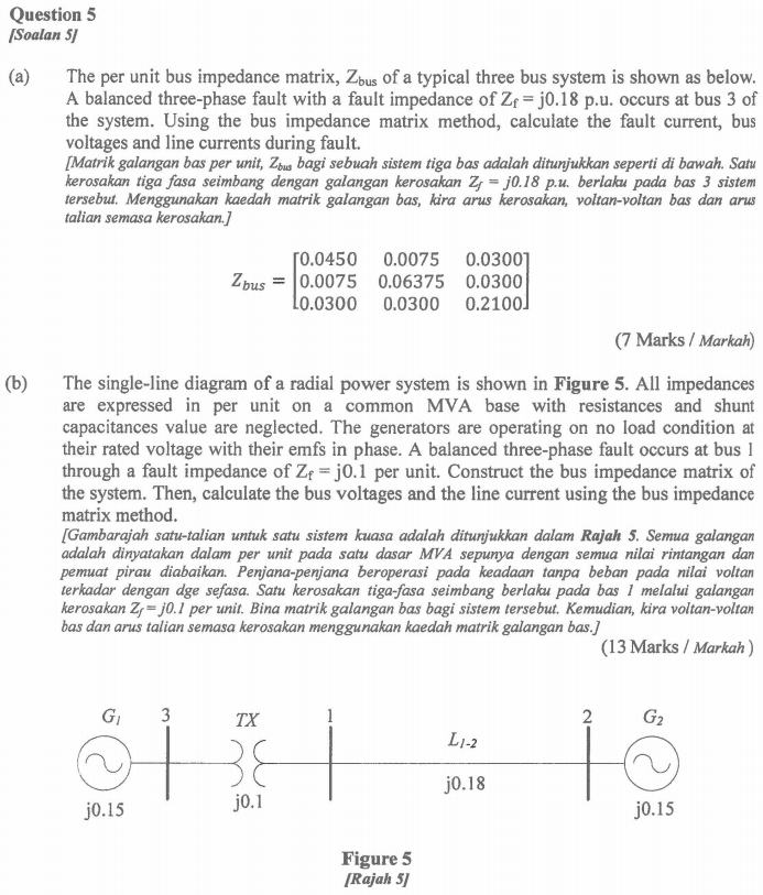 Solved Question 5 (Soalan 51 (a) The per unit bus impedance | Chegg.com
