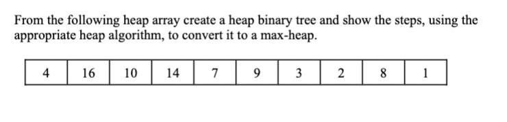 Solved From the following heap array create a heap binary | Chegg.com