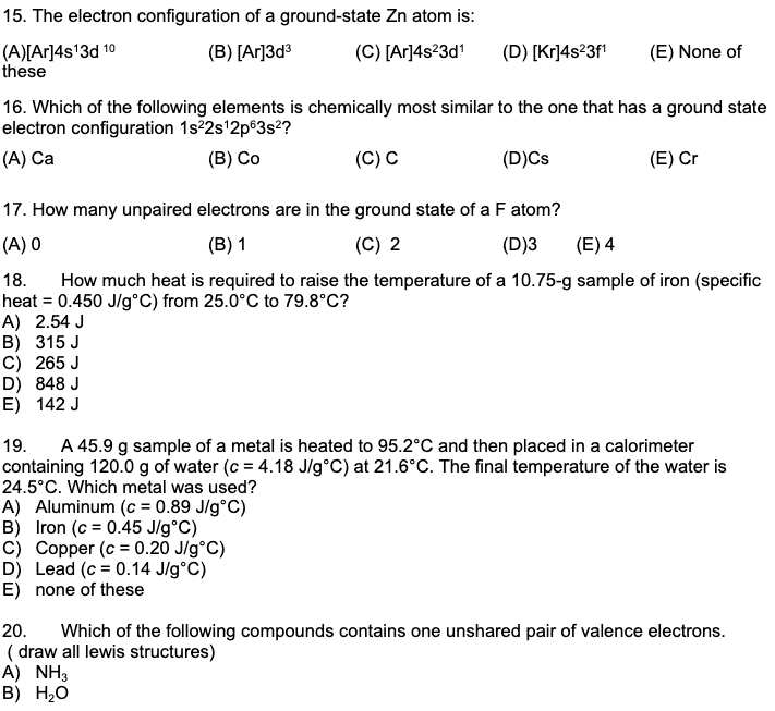 Solved 15. The electron configuration of a ground-state Zn | Chegg.com