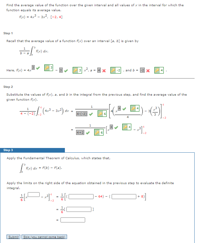 Solved Find the average value of the function over the given | Chegg.com