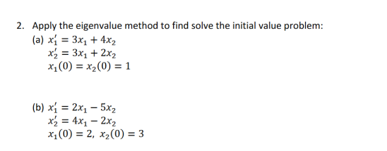 Solved 2. Apply the eigenvalue method to find solve the | Chegg.com