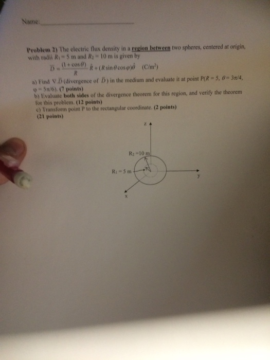 Solved The electric flux density in a region between two | Chegg.com