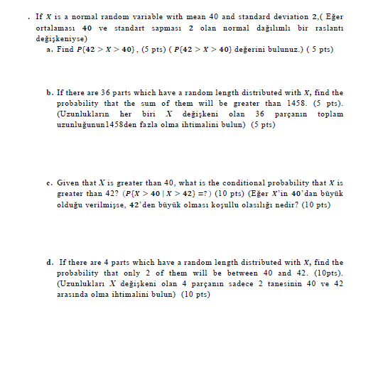 Solved . If X is a normal random variable with mean 40 and | Chegg.com