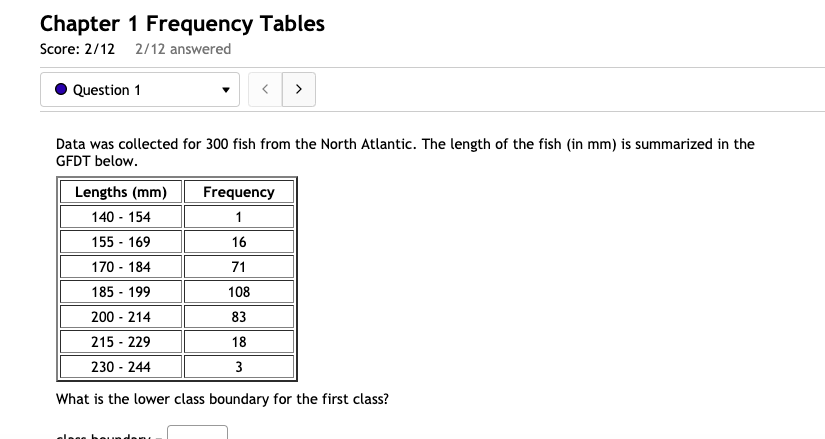 Solved Chapter 1 Frequency Tables Score: 2/12 2/12 answered | Chegg.com