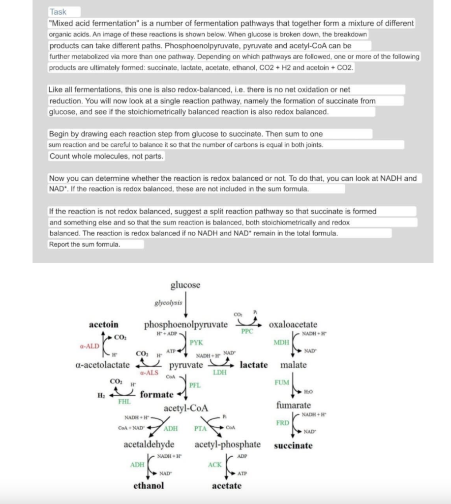 Solved Task "Mixed acid fermentation" is a number of