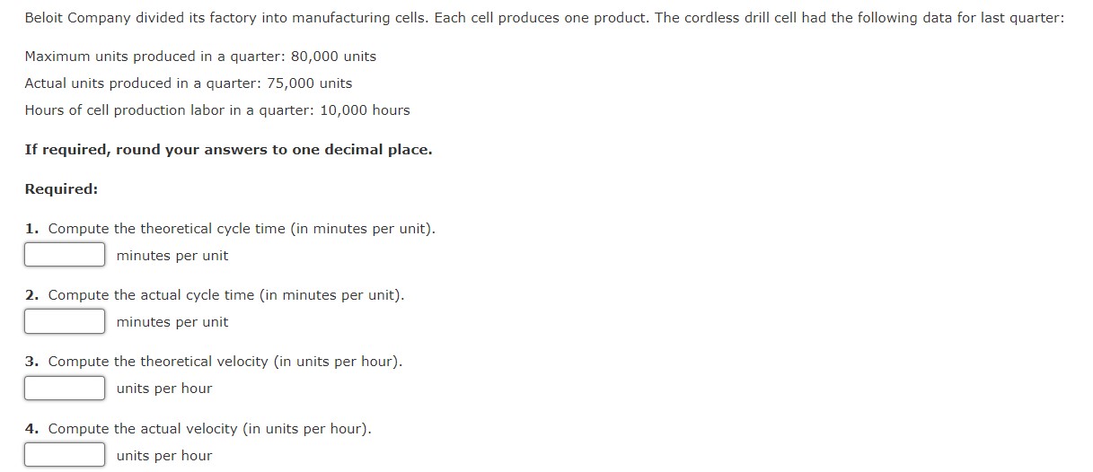 Solved Beloit Company Divided Its Factory Into Manufacturing Chegg