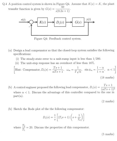 Q.4 A position control system is shown in Figure Q4. | Chegg.com