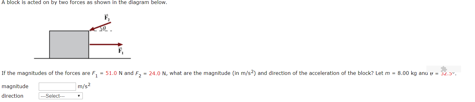 Solved A block is acted on by two forces as shown in the | Chegg.com