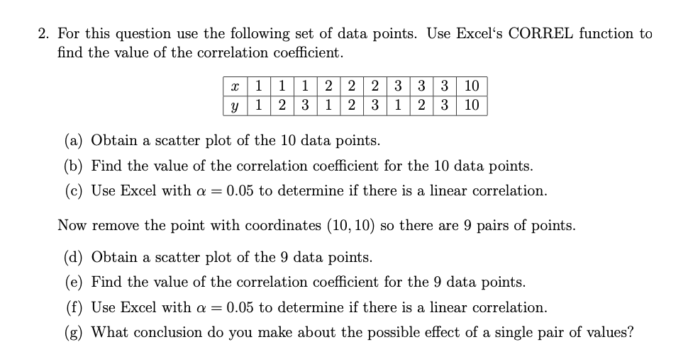 Solved 2. For this question use the following set of data | Chegg.com