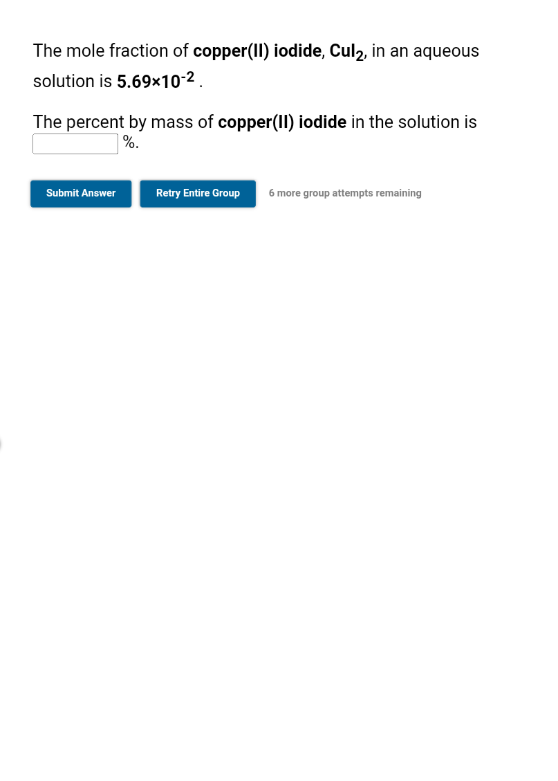 Solved The mole fraction of copper(II) iodide, Cul2, in an