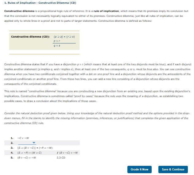 Solved 1. Rules Of Implication - Constructive Dilemma (CD) | Chegg.com