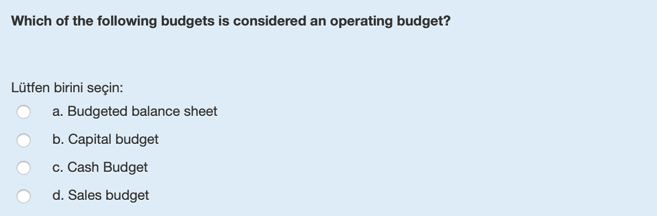 Solved Which Of The Following Budgets Is Considered An | Chegg.com