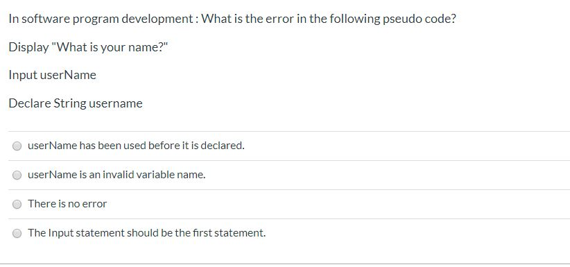 Solved In software program development: What is the error in | Chegg.com