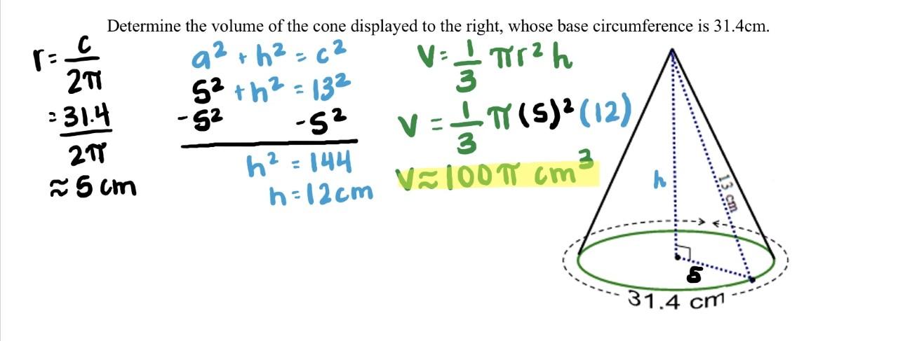 Solved R C Determine The Volume Of The Cone Displayed To Chegg Com