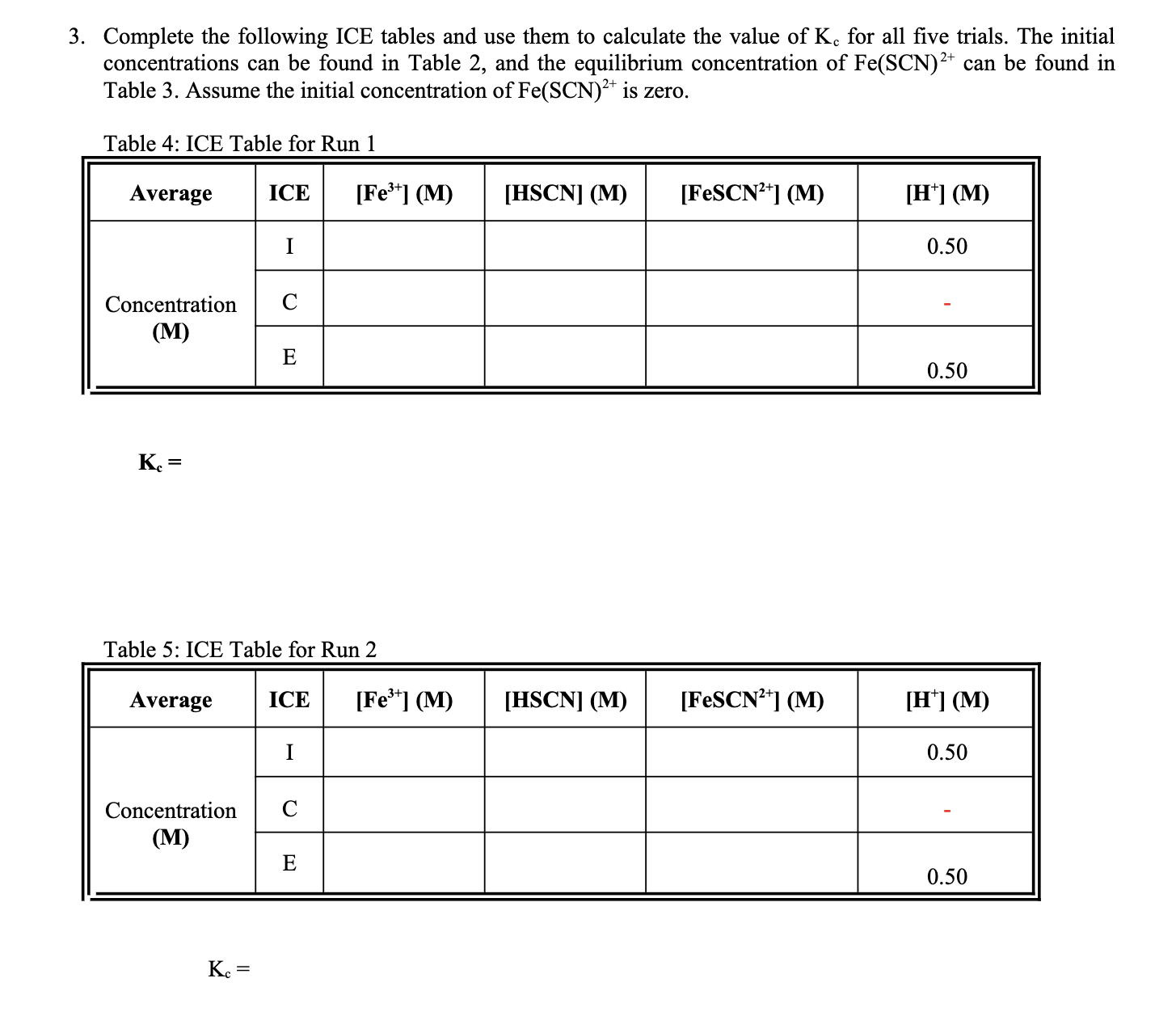 Solved Use tables 1, 2, and 3 to fill in the ICE tables and