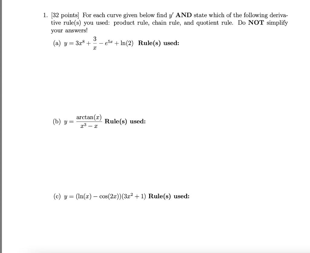 Solved 1 32 Points For Each Curve Given Below Find Y And Chegg Com