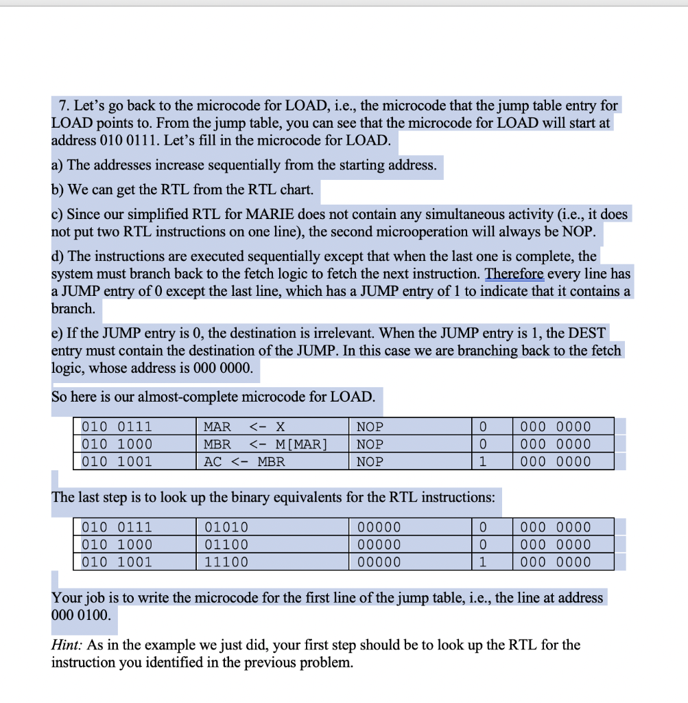 Solved 7. Let’s go back to the microcode for LOAD, i.e., the