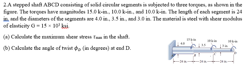 Solved A Stepped Shaft Abcd Consisting Of Solid Circular Chegg Com