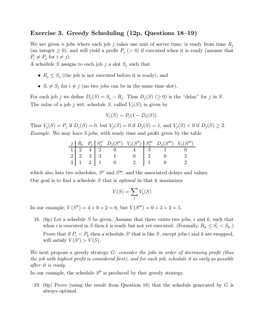 Exercise 3. Greedy Scheduling (12p, Questions 18-19) | Chegg.com