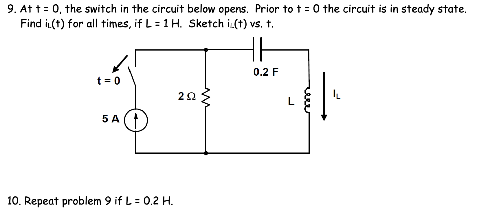 Solved - 1 9. At t = 0, the switch in the circuit below | Chegg.com