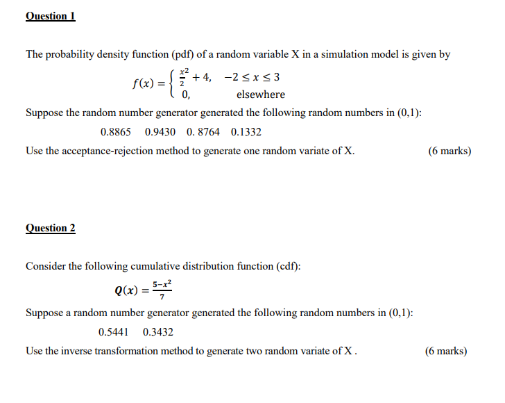 Solved Question 1 The Probability Density Function (pdf) Of | Chegg.com