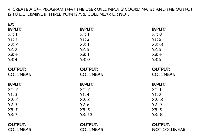 Solved 4. CREATE A C++ PROGRAM THAT THE USER WILL INPUT 3 | Chegg.com