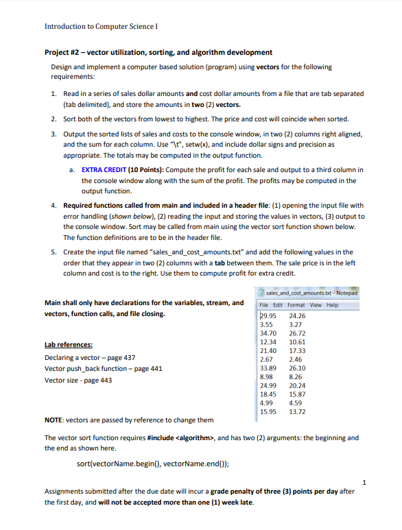 Solved Project \#2 - vector utilization, sorting, and | Chegg.com