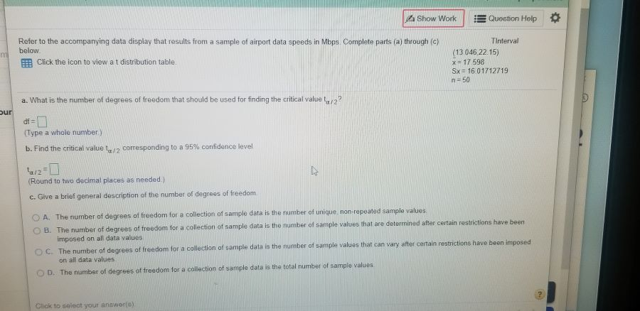 Solved Show Work Question Help Refer to the accompanying | Chegg.com
