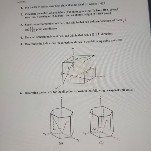 Solved Section: For the HCP crystal structure, show that the | Chegg.com