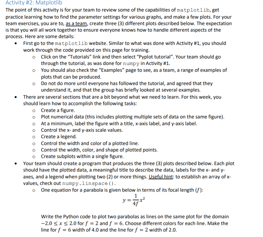 Solved Activity #2: Matplotlib The point of this activity is | Chegg.com