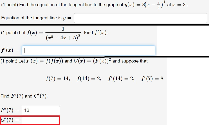 Solved 1 Point Find The Equation Of The Tangent Line To Chegg Com