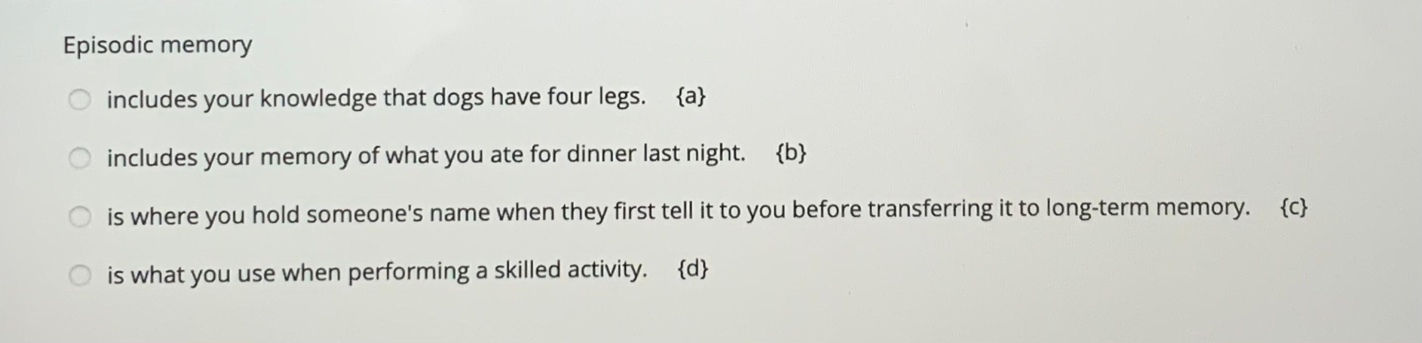 Solved Episodic memory includes your knowledge that dogs