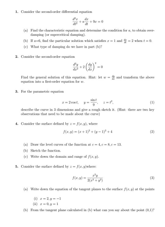 Solved 1. Consider The Second-order Differential Equation Dr 