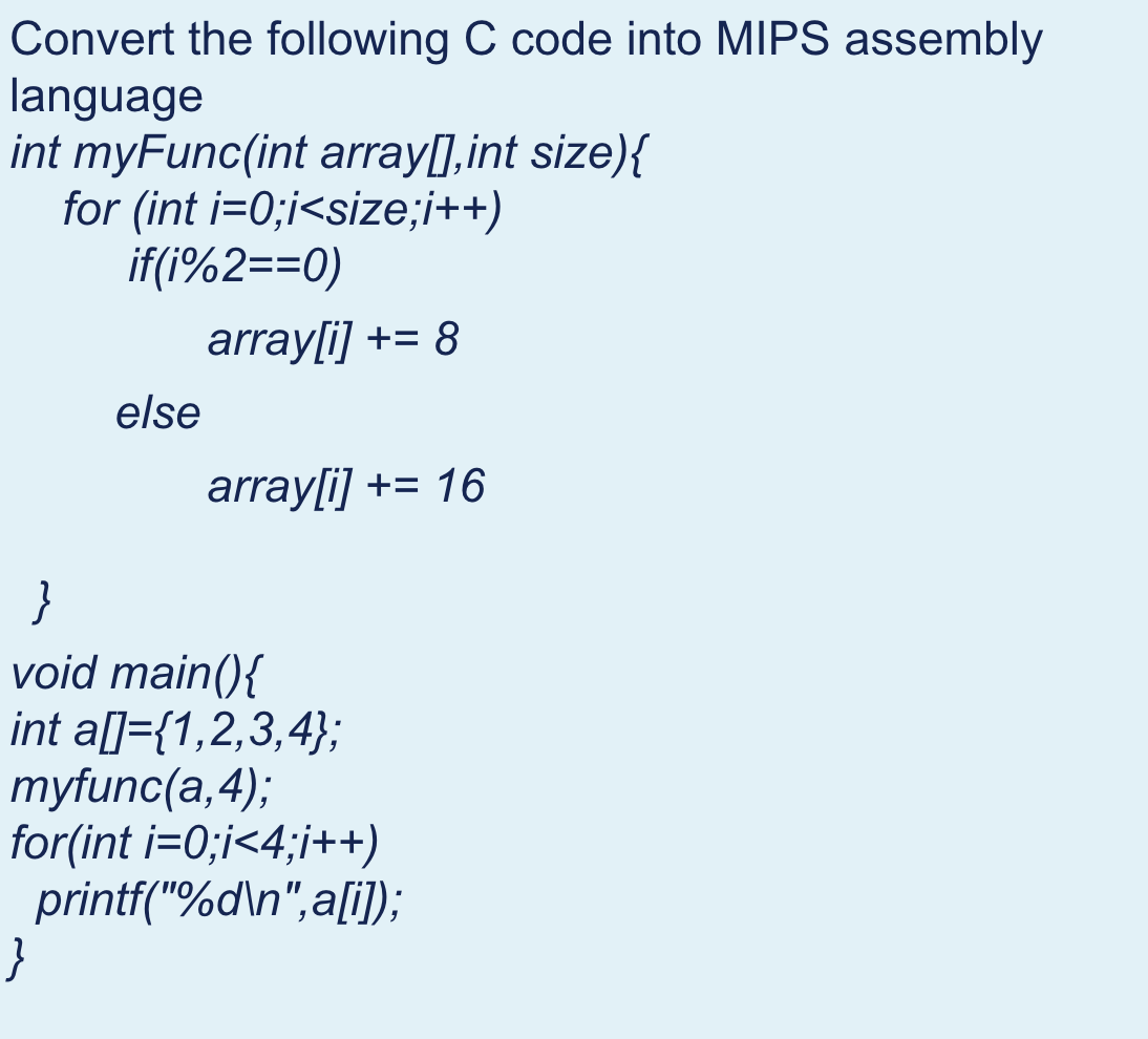 convert c code to missp assembly
