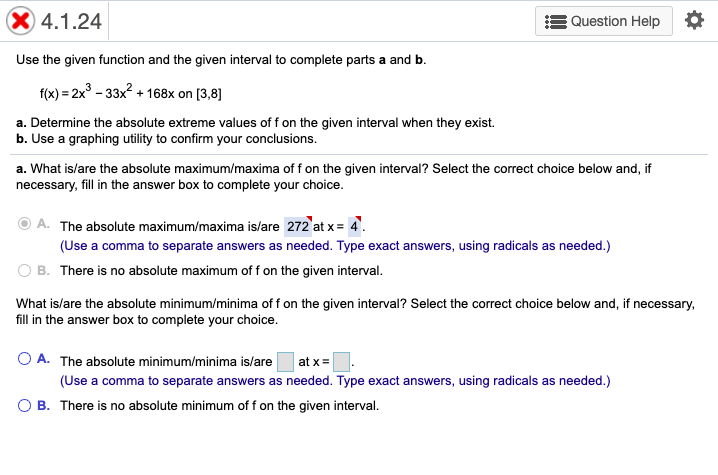 Solved x 4.1.24 Question Help Use the given function and the | Chegg.com