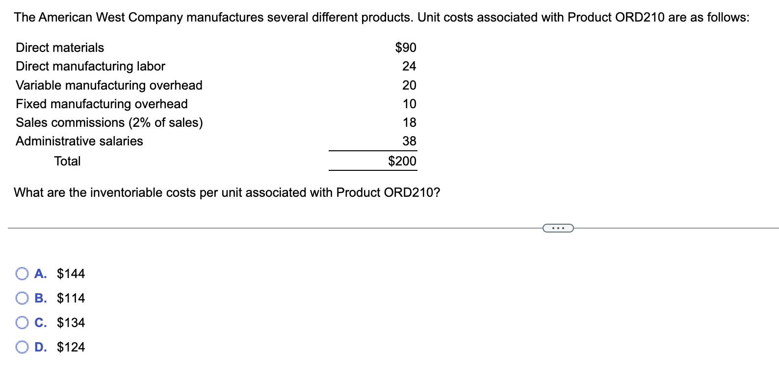 Solved What are the inventoriable costs per unit associated